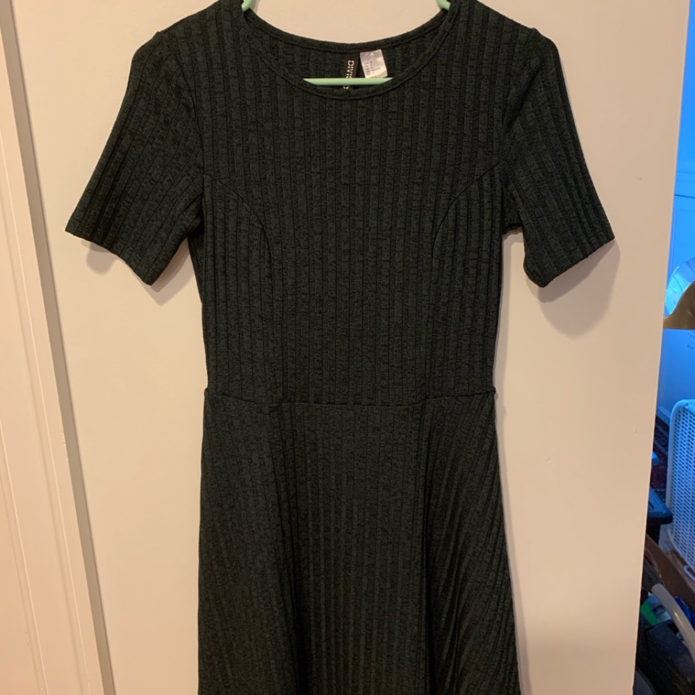 Dark green fit and flare mini dress